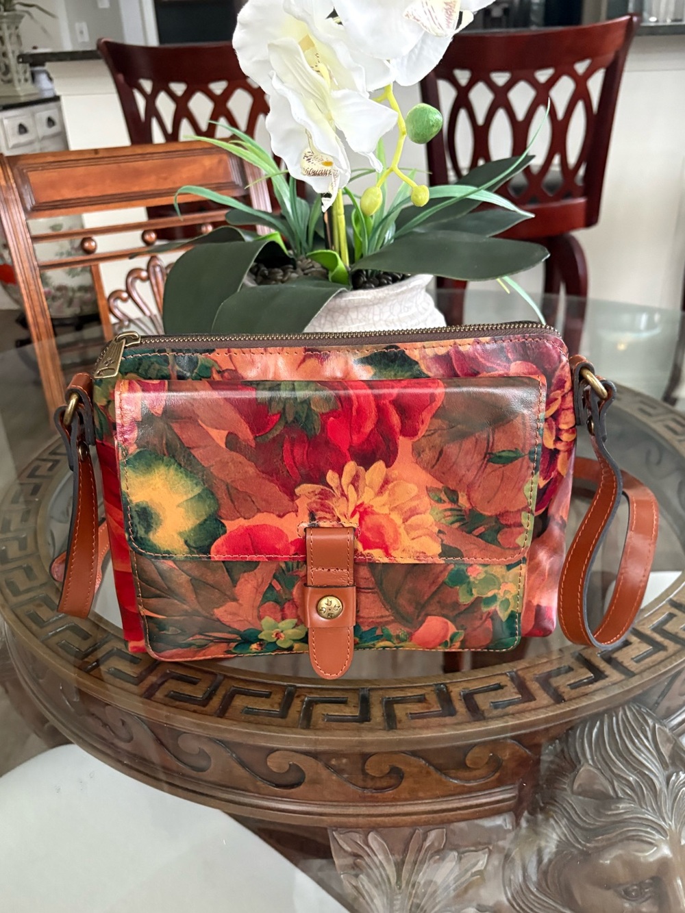 🤎🧡PATRICIA NASH CARMELINE MULTI-COLORED FLORAL LEATHER CROSSBODY BAG!🤎🧡